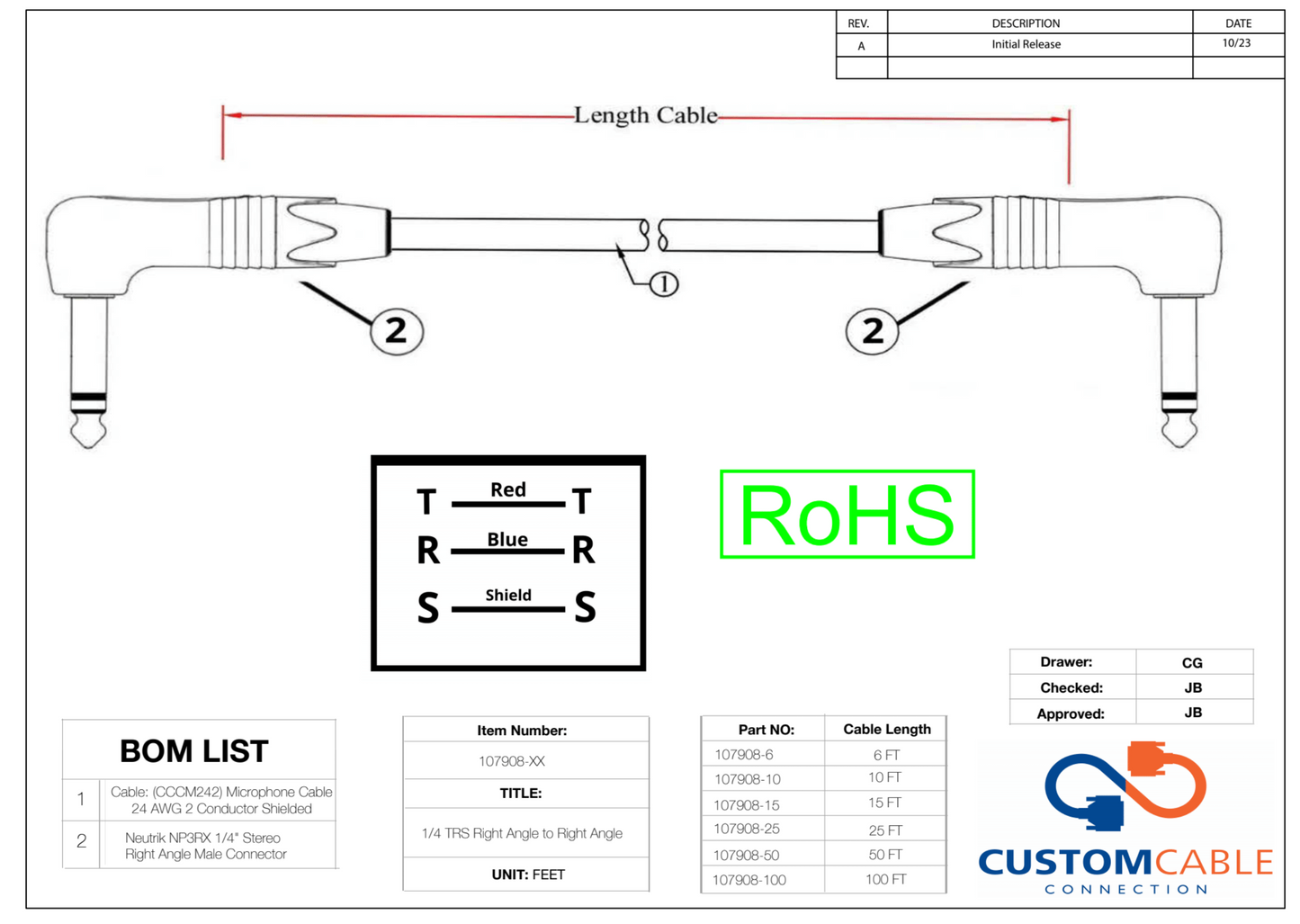 Pro Audio 1/4 Zoll TRS Rechtswinkel Balanced Kabel