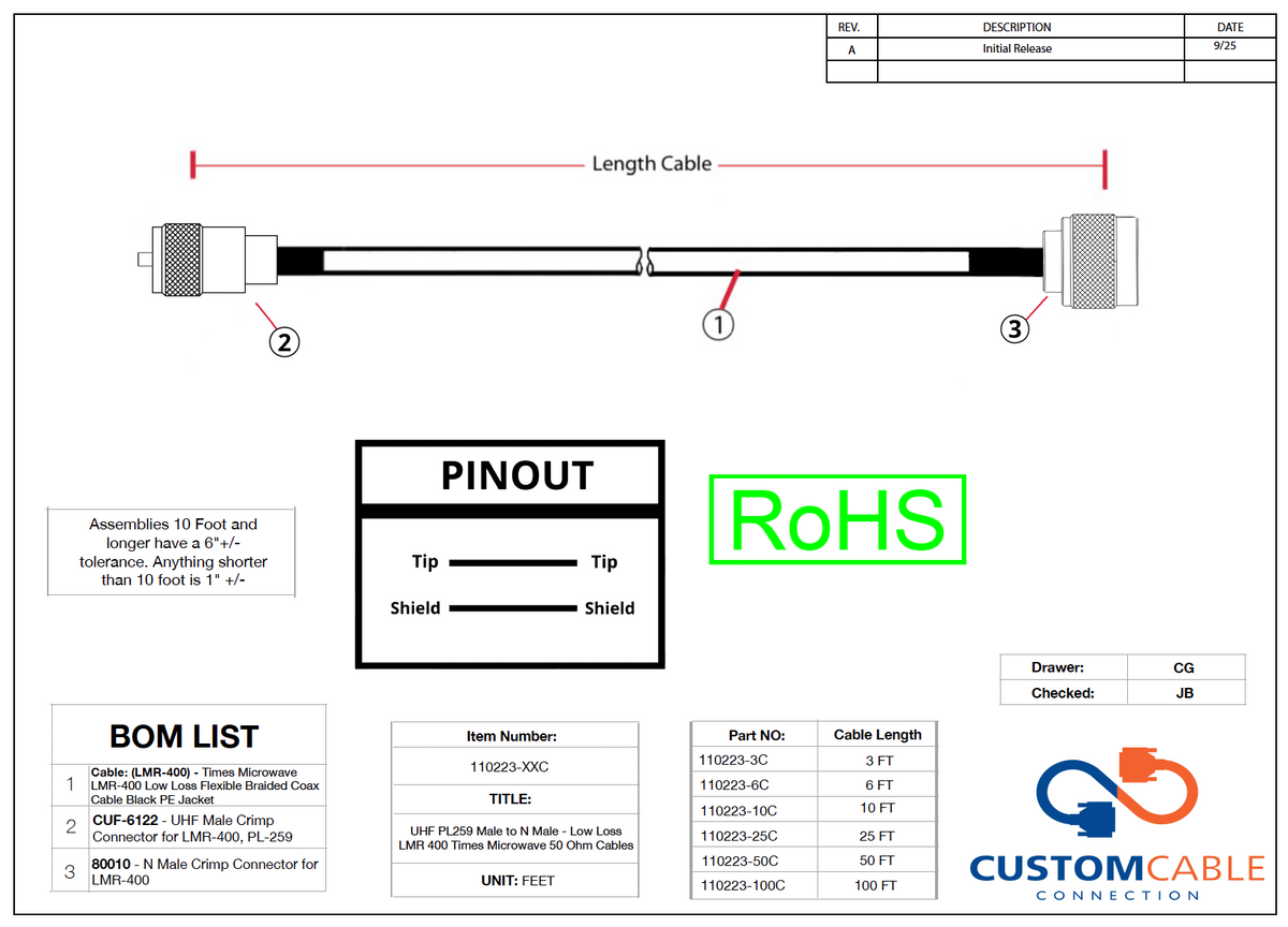 UHF PL259 Männlich zu N Männlich - Low Loss LMR 400 Mal Mikrowelle 50 Ohm Kabel