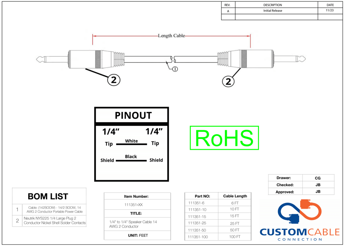 1/4' bis 1/4' Lautsprecherkabel 14 AWG 2