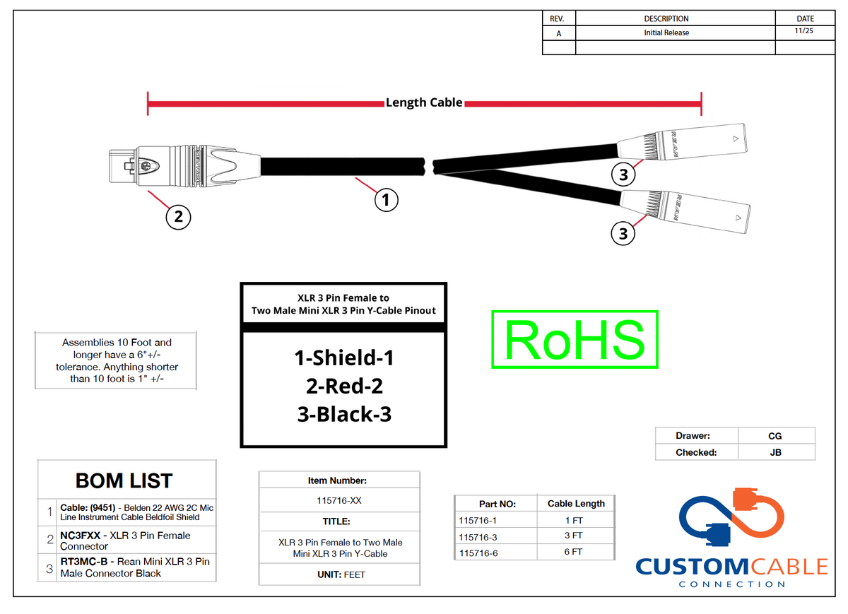 XLR 3 Pin Weiblich zu zwei männlichen Mini XLR 3 Pin Y-Kabel