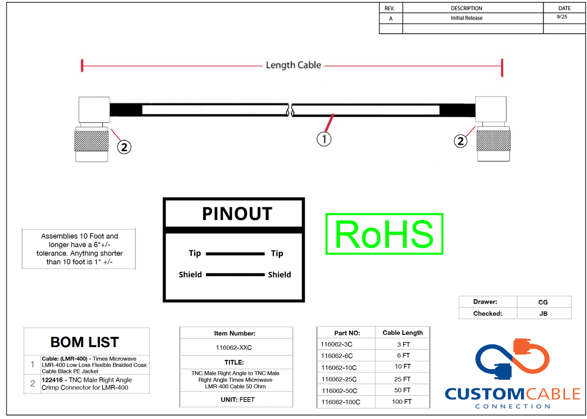 TNC Male Right Angle zu TNC Male Right Angle Times Microwave LMR-400 Kabel 50 Ohm