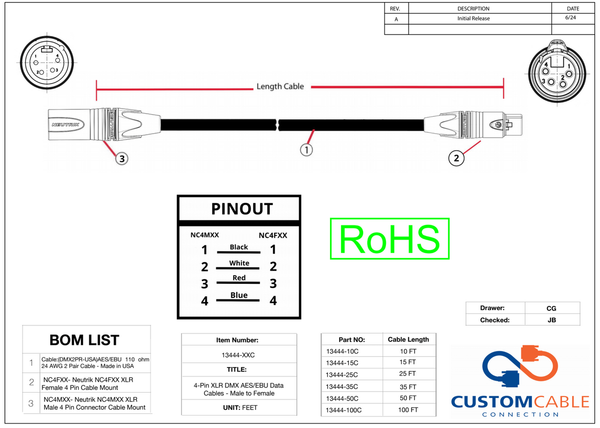 4-Pin XLR DMX AES/EBU Datenkabel - männlich bis weiblich