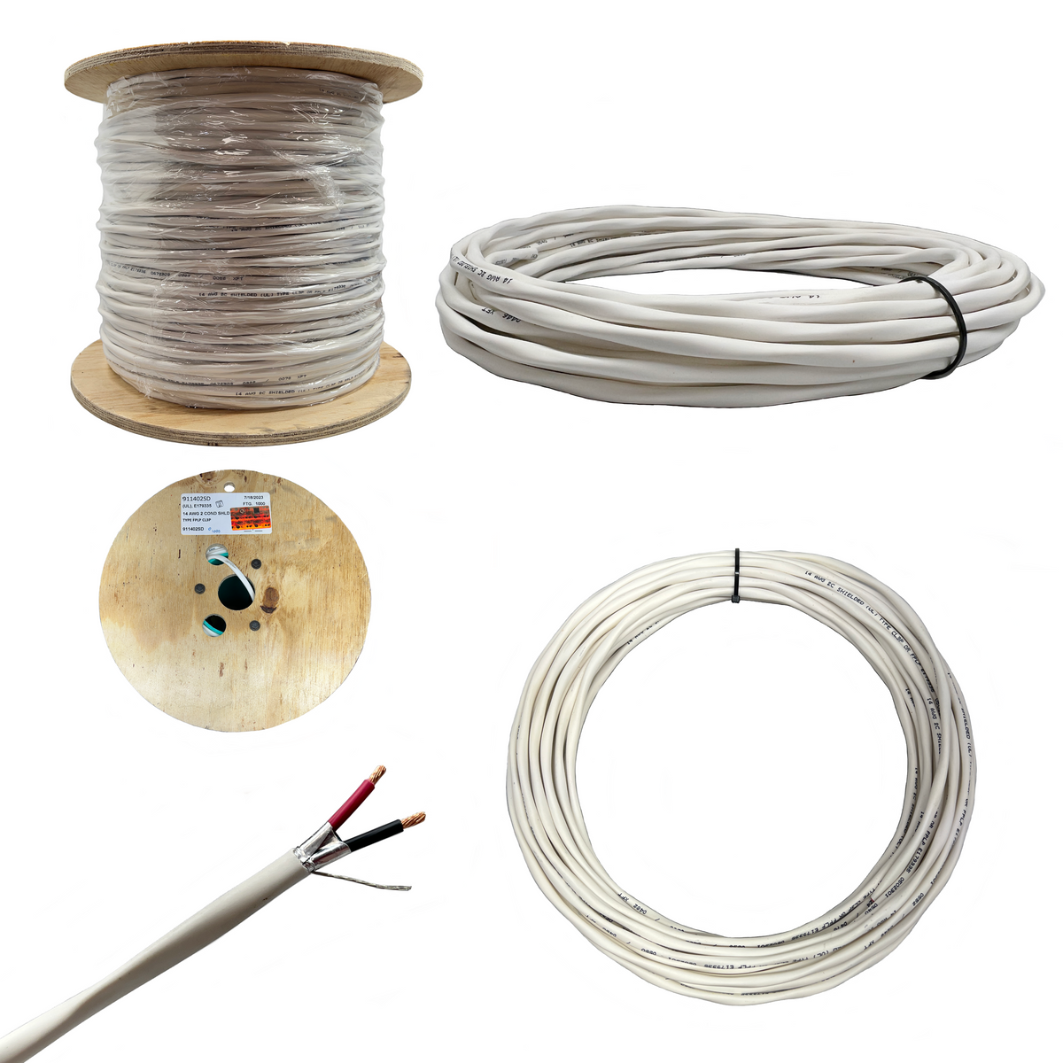 14 AWG 2 Conductor Plenum Abgeschirmt CL3P Sicherheits-Alarmkabel 500ft und 1000ft Spools