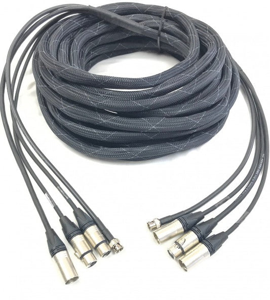 Zwei XLR 3 Pin, ein DMX 5 Pin XLR, ein Belden 1694A RG6 HD SDI BNC - Schlangenkabel