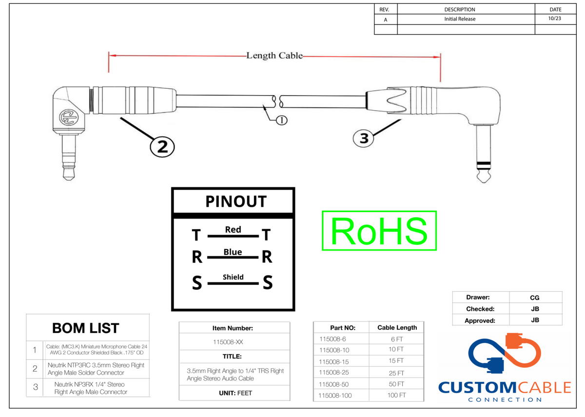 3,5mm Rechtswinkel zu 1/4' TRS Rechtswinkel Stereo Audio Kabel