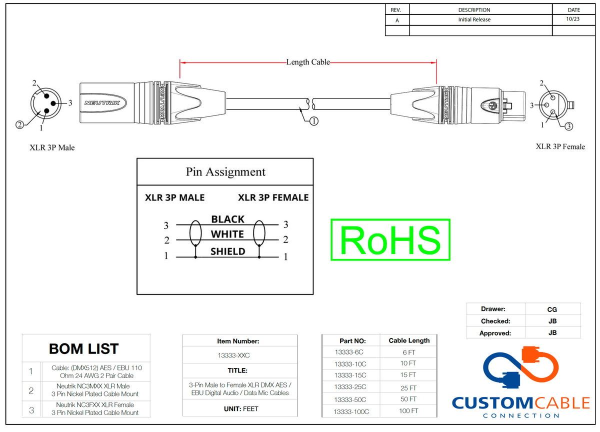 3-Pin XLR DMX AES/EBU Digital Audio/Data Mic Kabel