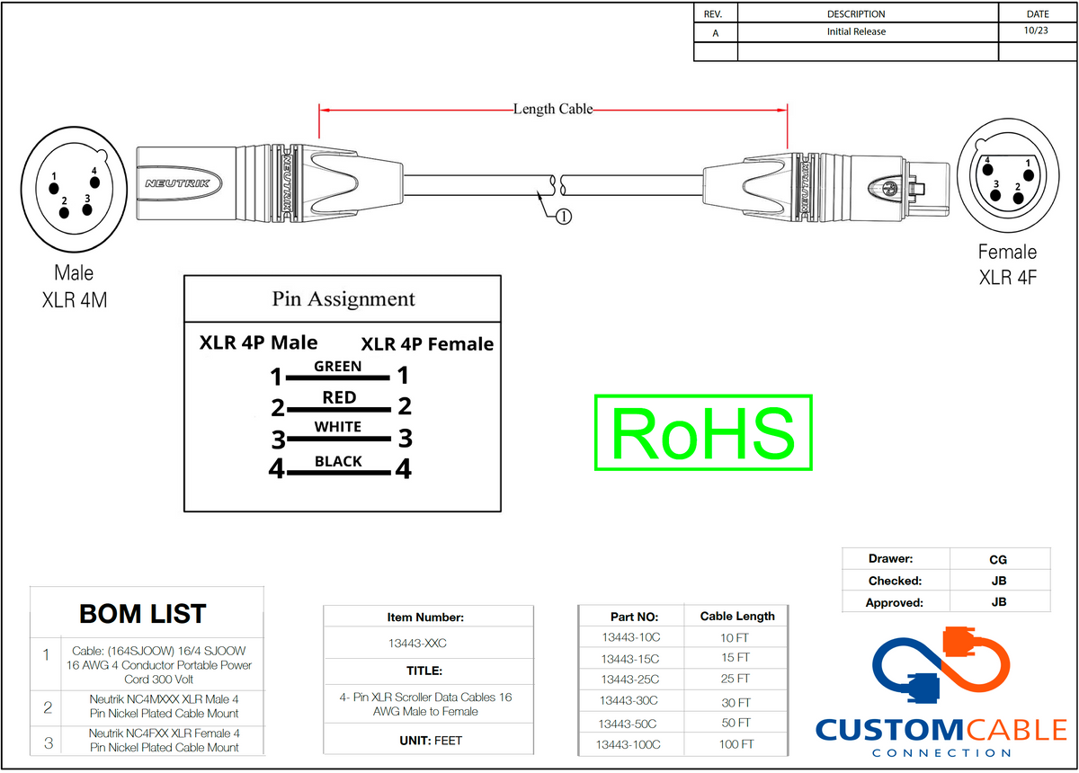 4-Pin XLR Scroller Datenkabel - 16 AWG männlich bis weiblich