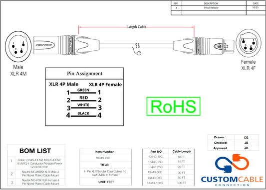 4-Pin XLR Scroller Datenkabel - 16 AWG männlich bis weiblich