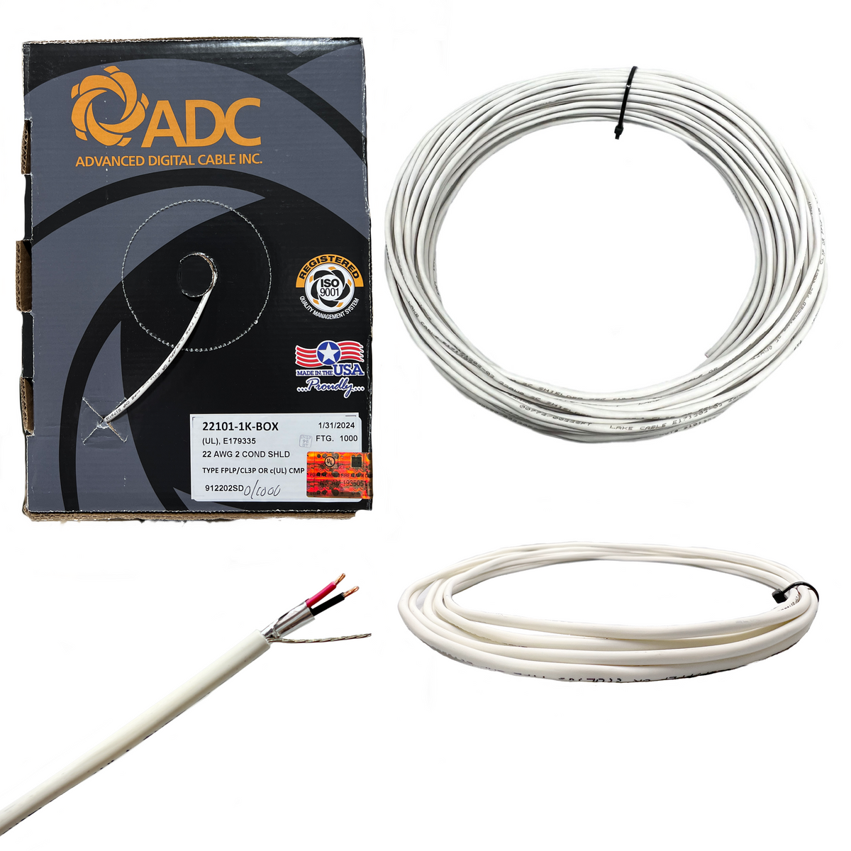22 AWG 2 Conductor Stranded Shielded Plenum Cable (500ft, 1000ft)