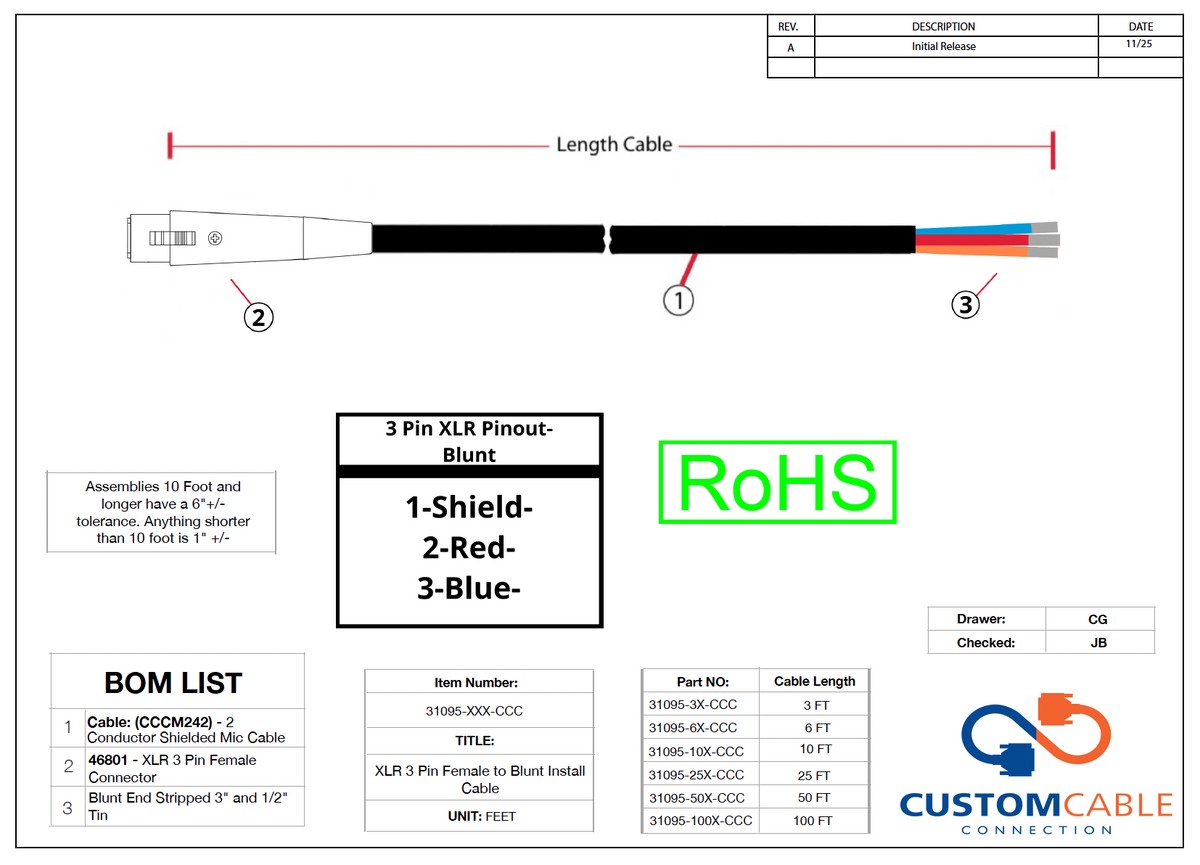 XLR 3 Pin Female zu Blunt Installieren Kabel