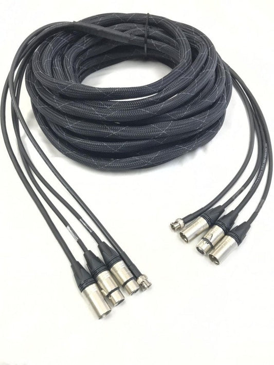 Zwei XLR 3 Pin, ein DMX 5 Pin XLR, ein Belden 1694A RG6 HD SDI BNC - Schlangenkabel
