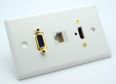 Weiße Wandplatte mit HDMI, VGA und Cat5e Jack Philmore 75-653